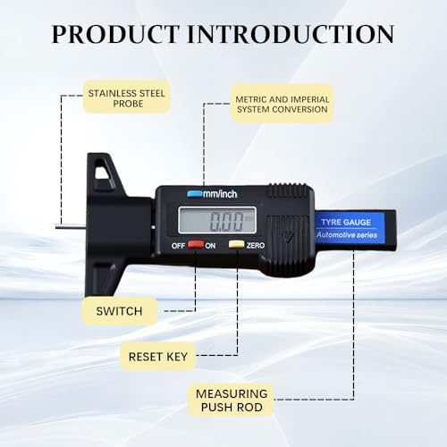 Tire Tread Depth Gauge, Tire Depth Gauge Tool, Digital LCD Display Tread Checker with Inch and MM Conversion, Car Accessories Analog Tire Pressure Gauges Universal for Car Motorcycle Truck SUV