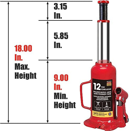 Big RED T91213 Torin Hydraulic Bottle Jack with Carrying Case, 12 Ton (24,000 lb) Capacity