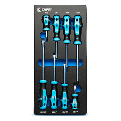 Capri Tools 25000-SS8KMT Kontour Screwdriver Set, 8-Piece with The Mechanics Tray