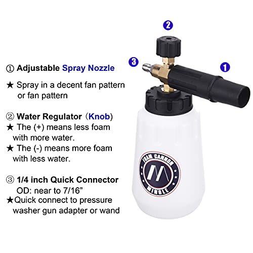 M MINGLE Foam Cannon, Compatible with Portland Husky and Ryobi Pressure Washer, with 5 Nozzle Tips, 1/4 Inch Quick Connector - size: 1 Wand