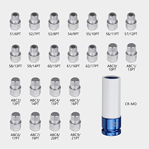 23pcs Wheel Lock Nuts Removal Kit for VW Volkswagen - Lug Nuts Screw Remover Socket Set With 1/2 Inch (12.7mm) Adapter - Compatible With VW Vehicles