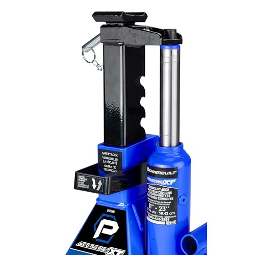 POWERBUILT 3 Ton All-in-One Hydraulic Bottle Jack and Jackstand in One, Compact, Wide Base, 11-21 Inch Range, Eliminates Jackstands, for Trucks, SUVs, RVs, Trailers, ASME, Not for Sedans - 640912 - color: blue