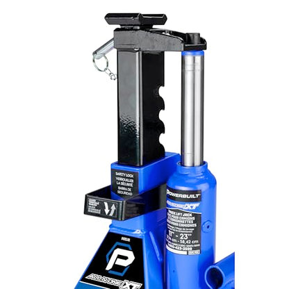 POWERBUILT 3 Ton All-in-One Hydraulic Bottle Jack and Jackstand in One, Compact, Wide Base, 11-21 Inch Range, Eliminates Jackstands, for Trucks, SUVs, RVs, Trailers, ASME, Not for Sedans - 640912 - color: blue