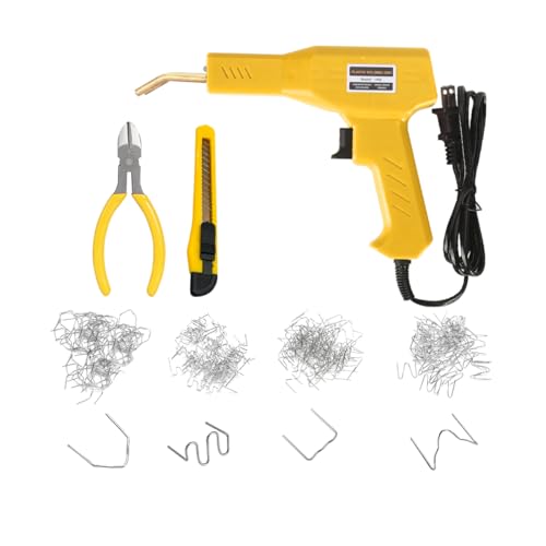 Car Plastic Welder, Vehicle Plastic Bumper Crack Repair Welder Gun Kit, 200PCS 4 Types Portable Automotive Hot Welding Staplers with Carry Case, Universal for SUV RV Truck (Yellow) - color: Yellow