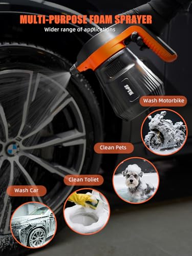 SPTA Pressure Foam Sprayer, 2.25L/76 oz Electric Pressurized Soap Sprayer Car Foam Sprayer, Cordless Pump Sprayer, Car Wash Pressure Washer Foamer with 500ML Shampoo for Detailing