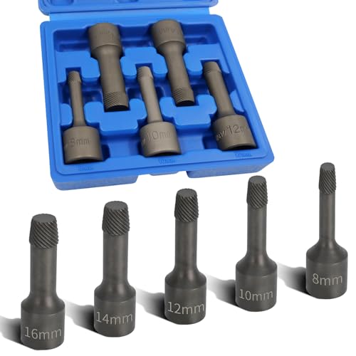 5PCS 1/2” Drive Impact Wedge Proof Extractor Set, Bolt Extractor | 8mm, 10mm, 12mm, 14mm, 16mm Socket, Easy Out Bolt Remover Kit, Damaged, Spiral, Rusted, Strip, Stripped, Wedge Components - color: Long 5pcs Wedge Proof Extractor