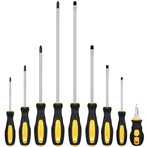 9pcs Magnetic Screwdrivers Set, Including 12in Phillips and Slotted | with Non-Slip Cushioned Handle Grip - color: 9pcs
