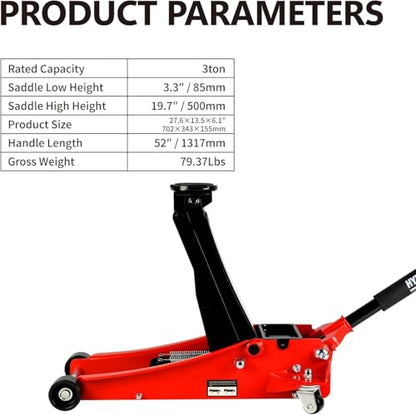 3 Ton Low Profile Floor Jack, Heavy Duty Floor Jack with Dual Pistons Quick Lift Pump, Steel Car Jacks Adjustable Height 3.3"-19.7", Hydraulic Trolley Floor Jacks 3 Ton/6000 LBS Capacity, Red - color: Red - 3 Ton(Dual Pump), Lift 3.3"-19.7"