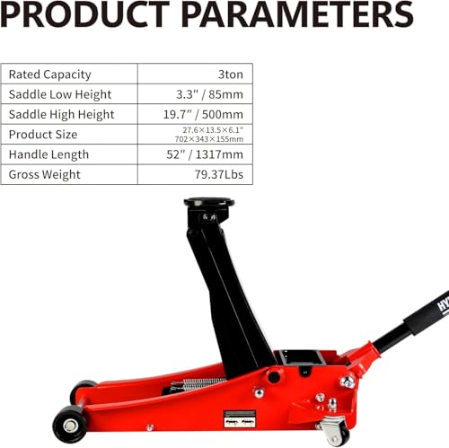 3 Ton Low Profile Floor Jack, Heavy Duty Floor Jack with Dual Pistons Quick Lift Pump, Steel Car Jacks Adjustable Height 3.3"-19.7", Hydraulic Trolley Floor Jacks 3 Ton/6000 LBS Capacity, Red - color: Red - 3 Ton(Dual Pump), Lift 3.3"-19.7"