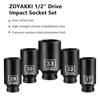 10 PCS 1/2" Drive Impact Lug Nut Socket,Standard Metric Size(21to 44mm),Standard Deep Socket Set CR-MO Material Adapter Setwith Durable Case for lmpact Driver Conversions(Upgraded) - size: 1/2" Metric 10PC Set