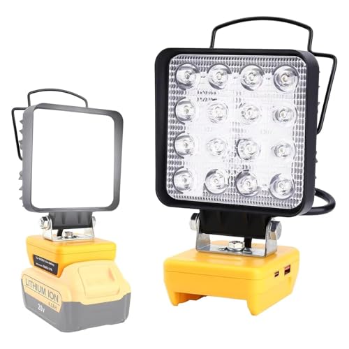 Cordless LED Work Light Compatible with Dewalt 20V Battery – 48W 4800LM Portable Construction Light with Low Voltage Protection, USB & Type-C Charging Port for Workshop, Garage, Job Site - color: Yellow