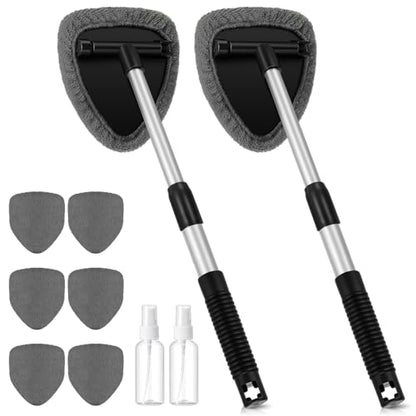 Baderke 10 Pcs Windshield Cleaner Tool Car Window Cleaning Supplies with Extendable Handle Include 6 Washable Microfiber Bonnets 2 Empty 60ml Spray Bottle Glass Wiper Kit (Gray) - color: Gray