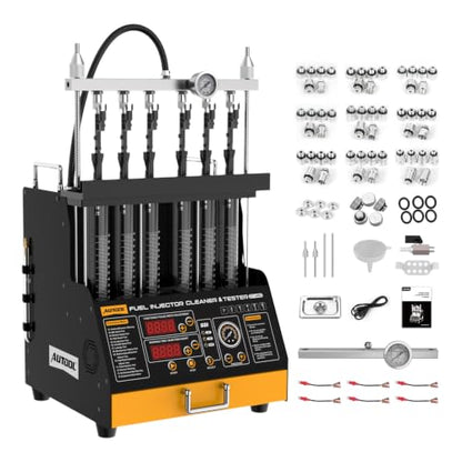 AUTOOL CT450 Fuel Injector Tester & Cleaner, 6-Cylinder Ultrasonic Injector Cleaning Machine with Heating, GDI EFI FSI Compatible, 3 Cleaning Modes & 10 Test Functions, 12V/70V/120V Output