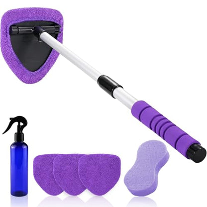 XINDELL Interior Windshield Cleaner Tool, 24" Long Reach Car Glass Cleaner with Microfiber Pads, Extendable Handle for SUV Truck Slanted Windshield & Hard-to-Reach Areas