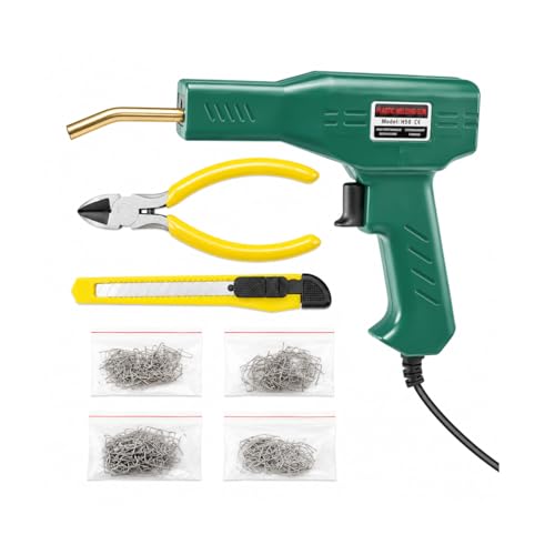 Car Plastic Welder, Vehicle Plastic Bumper Crack Repair Welder Gun Kit, 200PCS 4 Types 110V Portable Automotive Hot Welding Staplers with Carry Case, Universal for SUV RV Truck (Green) - color: Green