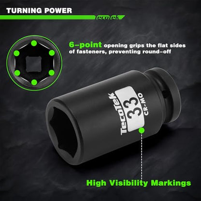 TecoTek 3/4" Drive Deep 6-Point Impact Socket Set, 13-Piece Jumbo Assortment, Cr-Mo, Metric (17mm to 41mm), 1/2" F to 3/4" M Impact Socket Adapter, for Large Vehicle and Apparatus Maintenance - size: 13-Piece (11/16" to 1-5/8")