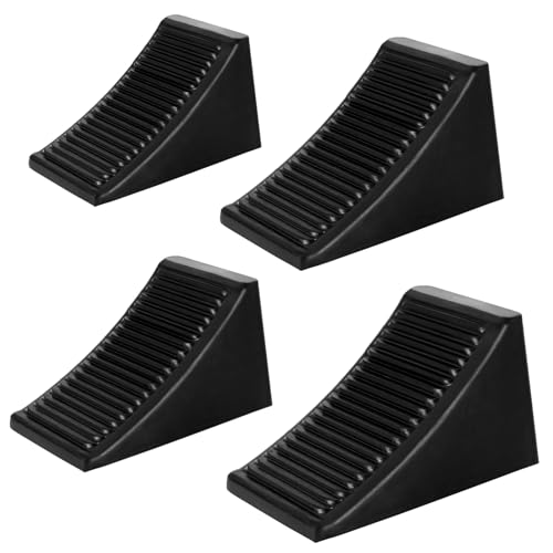 4 Pack Heavy Duty Wheel Chocks, Solid Rubber RV Wheel Chock for Trailers, Black Tire Chocks for Cars, Truck,Travel Trailers, Camper and ATV, 6.5" x 3.6" x 3.7" - color: 4 Pack-Black