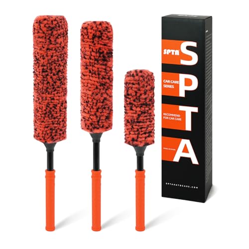 SPTA Rim Cleaner Brush, 3 Pcs Synthetic Ultimate Wheel Brush Set, Flat Spoke Wheel Cleaning Brush, Car Wheel Brush, Brush for Cleaning Wheels, Safe for Cars, Trucks, SUVs, RVs, Motorcycles & More - color: 3pcs