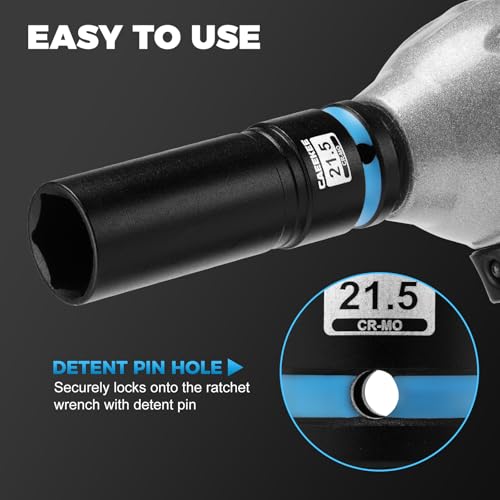 4-Piece 1/2" Drive Lug Nut Impact Socket Set, Non-Marring Thin Wall Wheel Protector Socket，CR-MO, Metric 17.5, 19.5, 21.5, 22.5mm