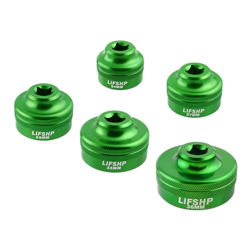 Oil Filter Socket Set, 5 pieces 3/8" Drive, 24mm 27mm 28mm 32mm 36mm Socket, Fuel Filter/Oil Filter Removal Tool-Green - color: Green, size: 24MM-36MM