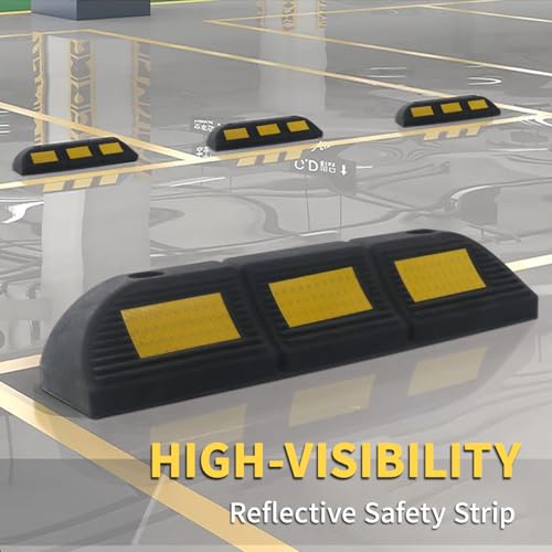 Vacallity 4 Pc 3.5"H Heavy Duty Rubber Wheel Stops Parking Stopper for Garage Parking Aid Durable High-Visibility Tire Blocks Parking Aid Gadgets Tire Stops for Cars Trucks RVs with Bolt Installation - size: 3.5"Height4Pcs