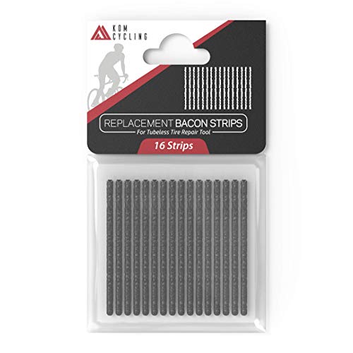 KOM Cycling Tubeless Tire Repair Tool Replacement Bacon Strips - 16 Tubeless Replacement Repair Strips that Work with Multiple tubeless Repair Tools Such as, Lezyne, Pro Bike Tool and Many Others!
