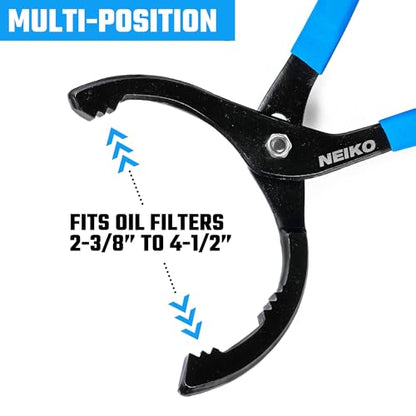NEIKO 03422A Oil Filter Wrench, 12” Adjustable Oil Filter Pliers, 3 Adjustable Positions, Fits 2-3/8” to 4-1/2”, Oil Change Tools, Filter Removal Tool - style: 12" Oil Filter Wrench