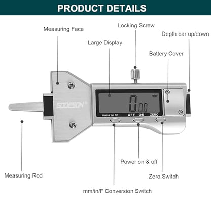 GODESON Metal Digital Tire Tread Depth Gauge, LCD Display Tire Tread Depth Gauge with 3 Modes-Fractional Inch, Decimal Inch and Millimeter,Precision Professional Measuring for Motorcycle, Car, Trucks - size: Single, style: Metal Digital Tire Tread Depth G