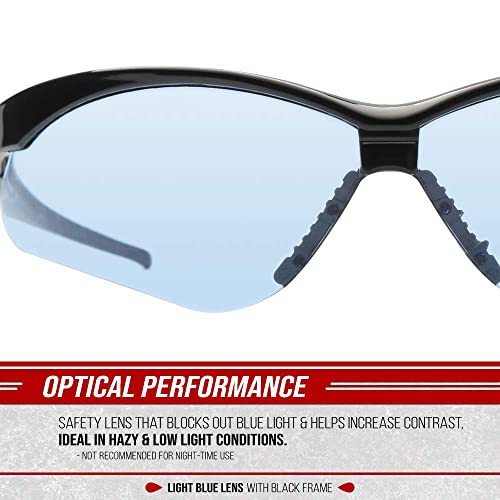 Glove Station Optic Max Anti-Fog Safety Glasses for Men & Women | Clear, Amber & Gray Lenses, Anti-Fog, Scratch-Resistant - ANSI Z87.1 Compliant - color: Light Blue, size: 6 Pair
