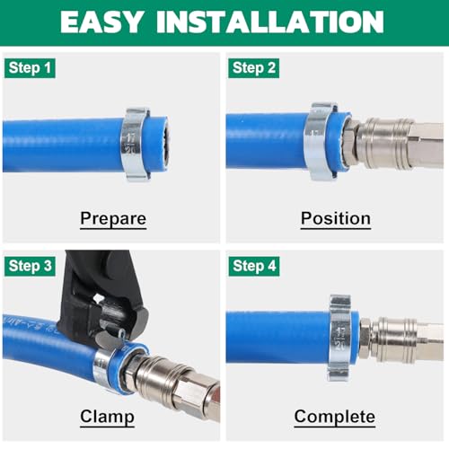 OURU 60PCS Double Ear Hose Clamps, 7 Sizes 5-20mm Galvanized Steel Crimp Rings for Hoses, Tubes, and Pipelines - size: 60PCS（5-20mm）