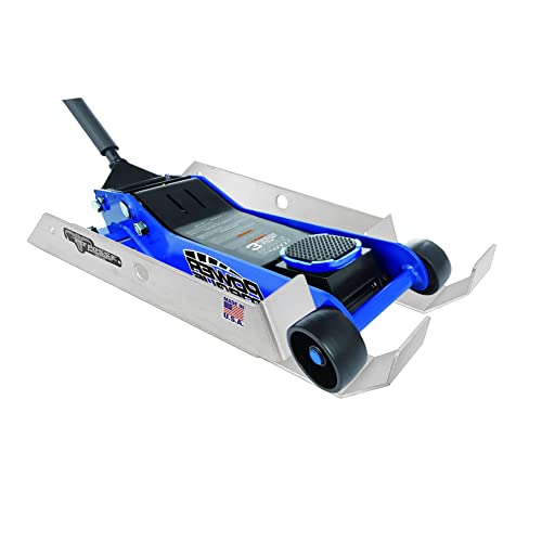 Pit Posse 488 Aluminum Floor Jack Holder Organizer for Enclosed Race Trailer- Made in USA- Mounted Stabilizer Holds Most Standard Floor Jacks - Secures Floor Jacks from Rolling Around While in Motion