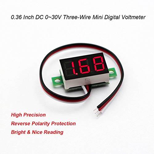 Pack of 5 DC 0-30V Digital Volt Meter, 3-Wire Voltage Gauge, Red LED | Measures Below 3V | Calibratable | Reverse Polarity Protection