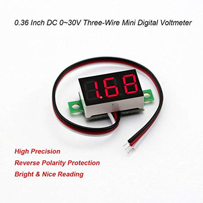 Pack of 5 DC 0-30V Digital Volt Meter, 3-Wire Voltage Gauge, Red LED | Measures Below 3V | Calibratable | Reverse Polarity Protection