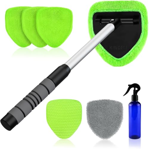 XINDELL Windshield Cleaner Tool – Car Interior Window Cleaning Kit with Extendable Handle & 4 Microfiber Pads, Auto Wiper Inside Windshield Brush for Car & Home Windows - size: 19in