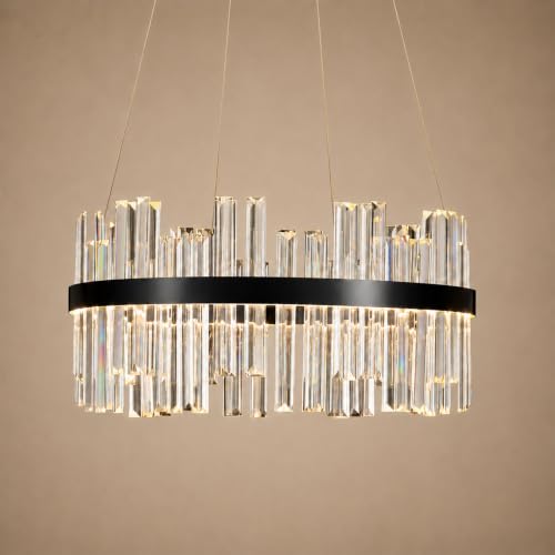 20'' Modern Black Crystal Chandelier - K9 Crystal LED Dimmable Chandeliers With Remote Control for Dining Room - Luxury Brass Adjustable Pendant Ceiling Light Fixture For Living Room Bedroom Entryway - color: Black, size: 20 Inch