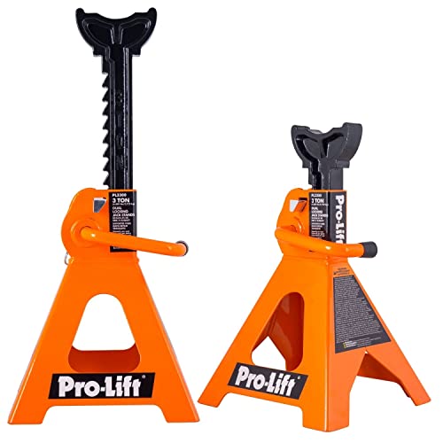 Pro-LifT PL3300 Heavy Duty Jack Stands For Car – 3 Ton in Pair with Double Pins - Handle Lock and Mobility Pin for Extra Safety – Great for Home Auto Repair Shop, Orange - color: Orange