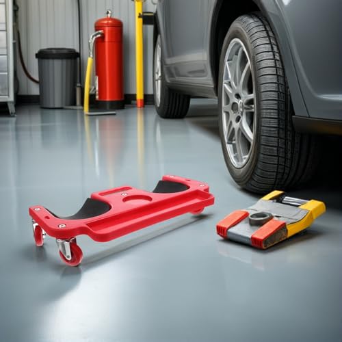 Portable Red Car Repair Kneeling Pad with Rolling Wheels, Comfortable Pe Knee Protection Mat for Tile Work and Garage Use, Ergonomic Mechanic Floor Cushion