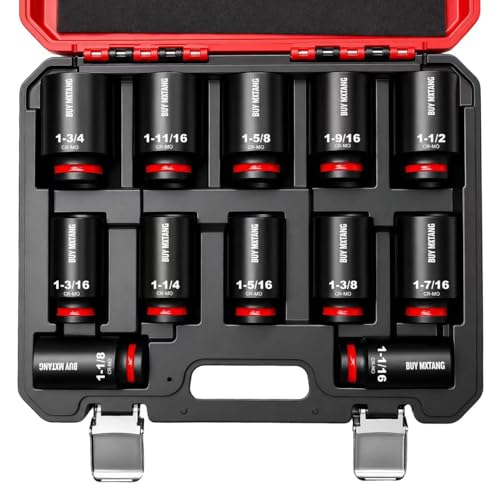 1/2"12-Piece Extended Drive Impact Socket Set, Deep SAE Axle Nut Impact Socket Set, Cr-Mo, 1-1/16, 1-1/8, 1-3/16, 1-1/4, 1-5/16, 1-3/8, 1-7/16, 1-1/2, 1-9/16, 1-5/8, 1-11/16, 1-3/4 Socket - size: 1/2 12PCS Socket Set SAE