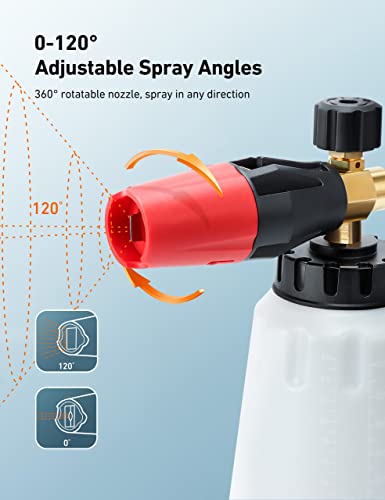AstroAI Foam Cannon, Heavy Duty Car Foam Sprayer Attachments, Wide Neck Adjustable Snow Foam Lance and Thick Foam for Pressure Washer Car Wash, 1/4" Quick Connector, 1L Bottle & 5 Nozzle Tips - style: 1 L Bottle, With 5 Nozzles