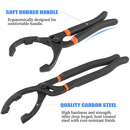 GLARKS 2Pcs 10" and 12" Long Handle Grip Oil Filter Pliers Set Adjustable Angle Hand Oil Filter Wrench for Auto Motorcycle and Trucks Use