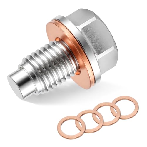 JUSTTOP M12 x 1.5 Magnetic Oil Drain Plug,Magnetic Stainless Steel Oil Pan Drain Nut Bolt with 5 PCS Washer Gasket,Fits for Benz BMW,Motorcycles,Boats
