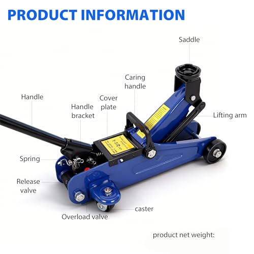 1.5 Ton Low Profile Hydraulic Trolle, Steel Racing Floor Jack, Lifting Range 5"-13", Blue Color, Floor Jack, Hydraulic Portable Car Jack, 1.5 Ton (3,300 lb) Capacity, Blue