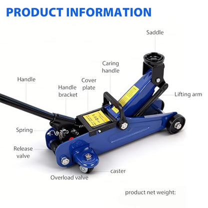 1.5 Ton Low Profile Floor Jack for All Terrain Vehicles, Heavy-Duty Steel Racing Jack with Quick Lift Pump, 5.1"-13" Lifting Range, 1.5 tons, Car, SUV, Van，Business Vehicle，Cross Country Vehicle