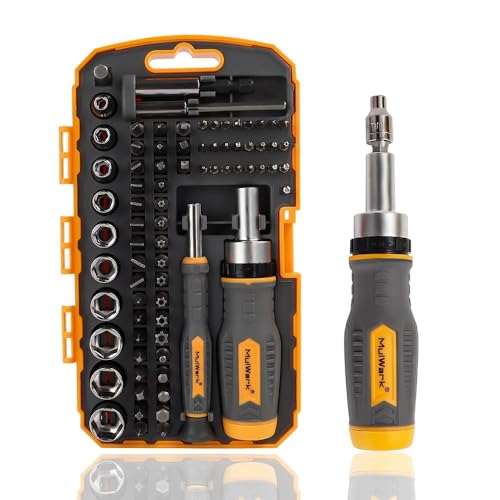 MULWARK Screwdriver Bit Set & Socket Kit, 77-Pieces Ratcheting Screwdriver Set with Case, 77 in 1 Multi Bit Screw Driver for Home DIY, Electronics, Car Emergency and Garage - style: 77PC Combo Set with Precision Tips