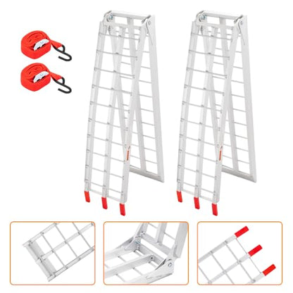 TUFFIOM 7ft Aluminum Motorcycle Ramps 1500lbs Capacity, 2pcs Folding Loading Truck Ramps for Pickup Trucks Bed, Trailer Ramp with Load Straps for UTV/ATV/Lawn Mower/Dirt Bike, Lightweight & Portable