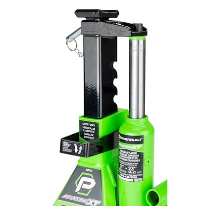 POWERBUILT 3 Ton All-in-One Hydraulic Bottle Jack and Jackstand in One, Compact, Wide Base, 11-21 Inch Range, Eliminates Jackstands, for Trucks, SUVs, RVs, Trailers, ASME, Not for Sedans - 640912 - color: green