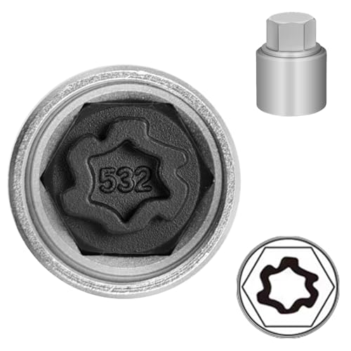 532 Wheel Locking Nut Key for VW, Socket Adapter (OD 28mm-ID 25mm) | Wheel Lock Nut Socket Adapter, Anti-Theft Lug Nut Removal Tool, Anti-Theft Screw Remover, Repair Tool, Tyre Fitting, garage - size: Socket 532