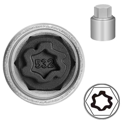 532 Wheel Locking Nut Key for VW, Socket Adapter (OD 28mm-ID 25mm) | Wheel Lock Nut Socket Adapter, Anti-Theft Lug Nut Removal Tool, Anti-Theft Screw Remover, Repair Tool, Tyre Fitting, garage - size: Socket 532