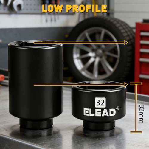 ELEAD 32 mm Oil Filter Socket Wrench, 3/8'' Drive 6-Point Oil-Filter Removal Tool, Metric Oil Filter Wrenches, Low Profile Design for Easy Removal, Chrome Vanadium Steel Oil-Change Tool - style: 32mm