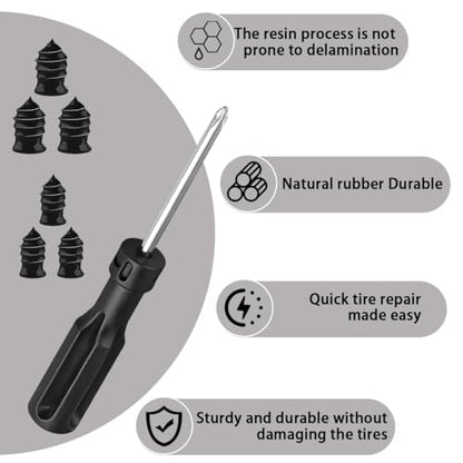 60PCS Car Tire Repair Nails Kit, 2 Sizes Self-Service Rubber Vacuum Tyre Screw in Plug with Screwdriver and Box, Spiral Automotive Fast Tire Repair Screw, Universal for Vehicles - size: 60PCS